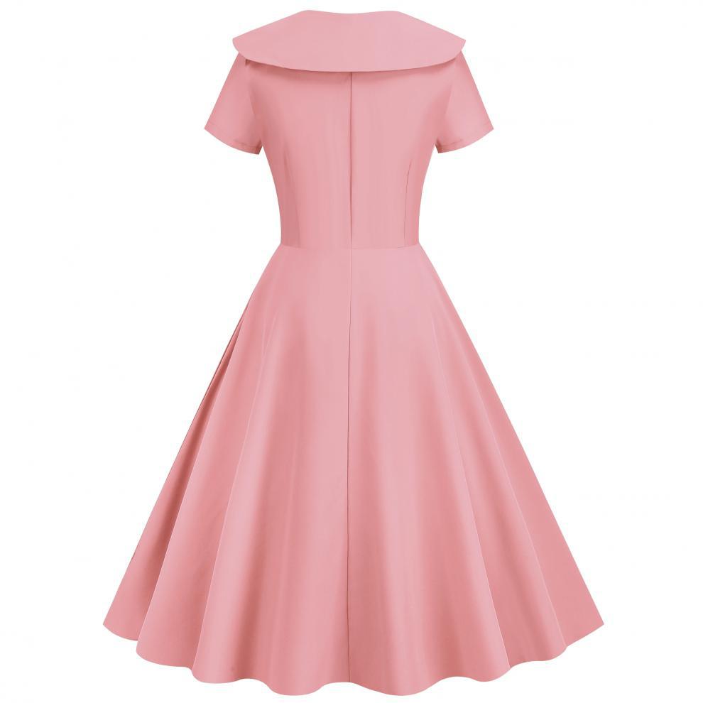 Women's Summer Party Dress with Notch Lapel and Flared Hem