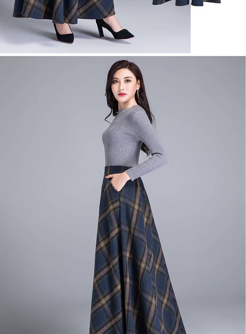 Fall/winter High Elastic Waist Wool Long Skirts