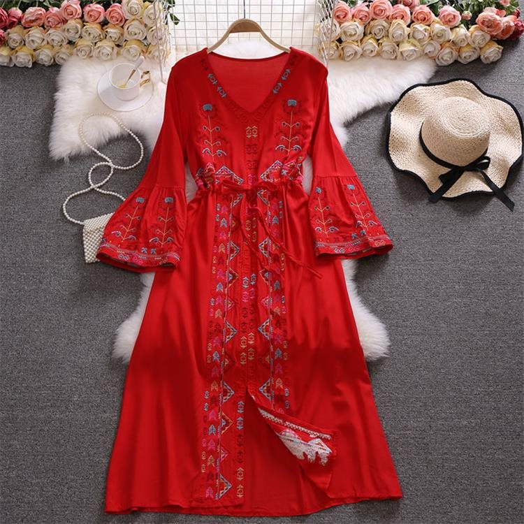Bohemian Summer V Neck Long Vacation Dresses