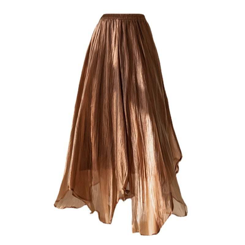 Women's High-Waisted A-Line Mesh Midi Skirt