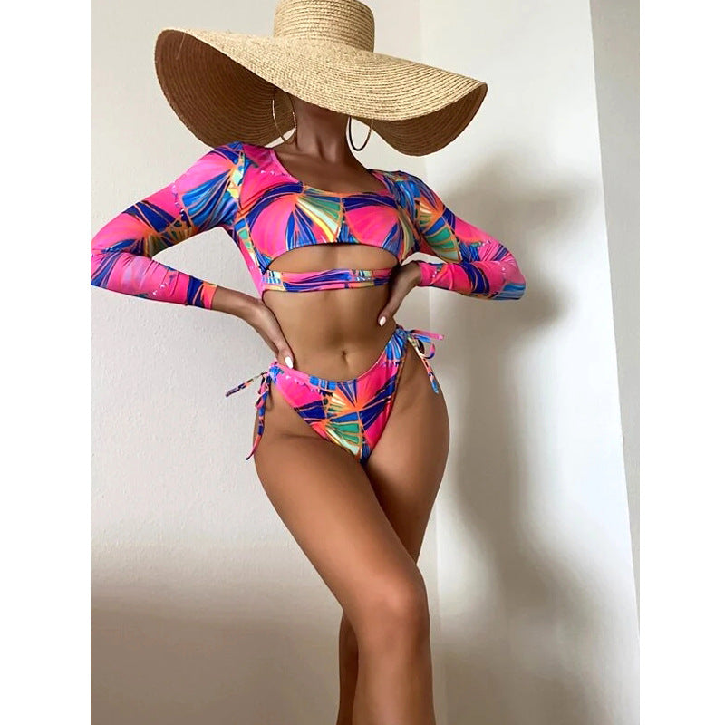 Sexy Floral Print Pink Two Pieces Bikini Women Swimwear