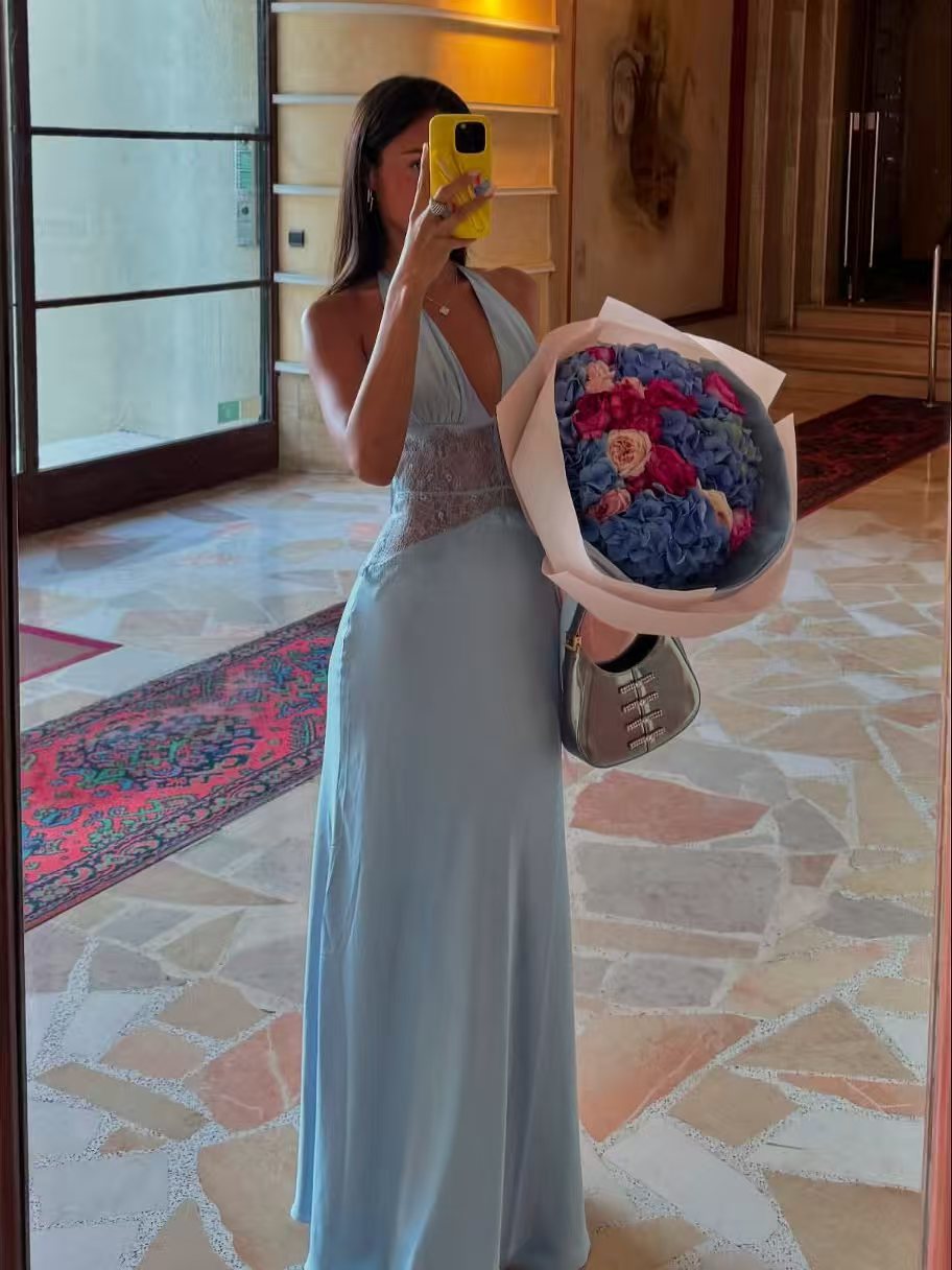 Elegant & Sexy Deep V Backless Lace Sheath Dress with Tie Detail