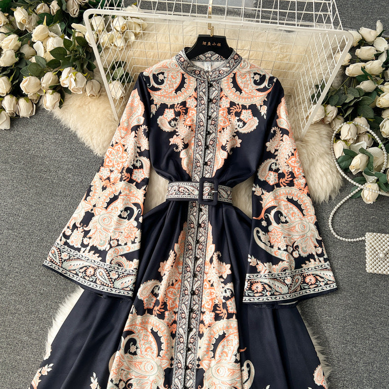 Elegant Floral Designed Trumpet Sleeves Long Dresses