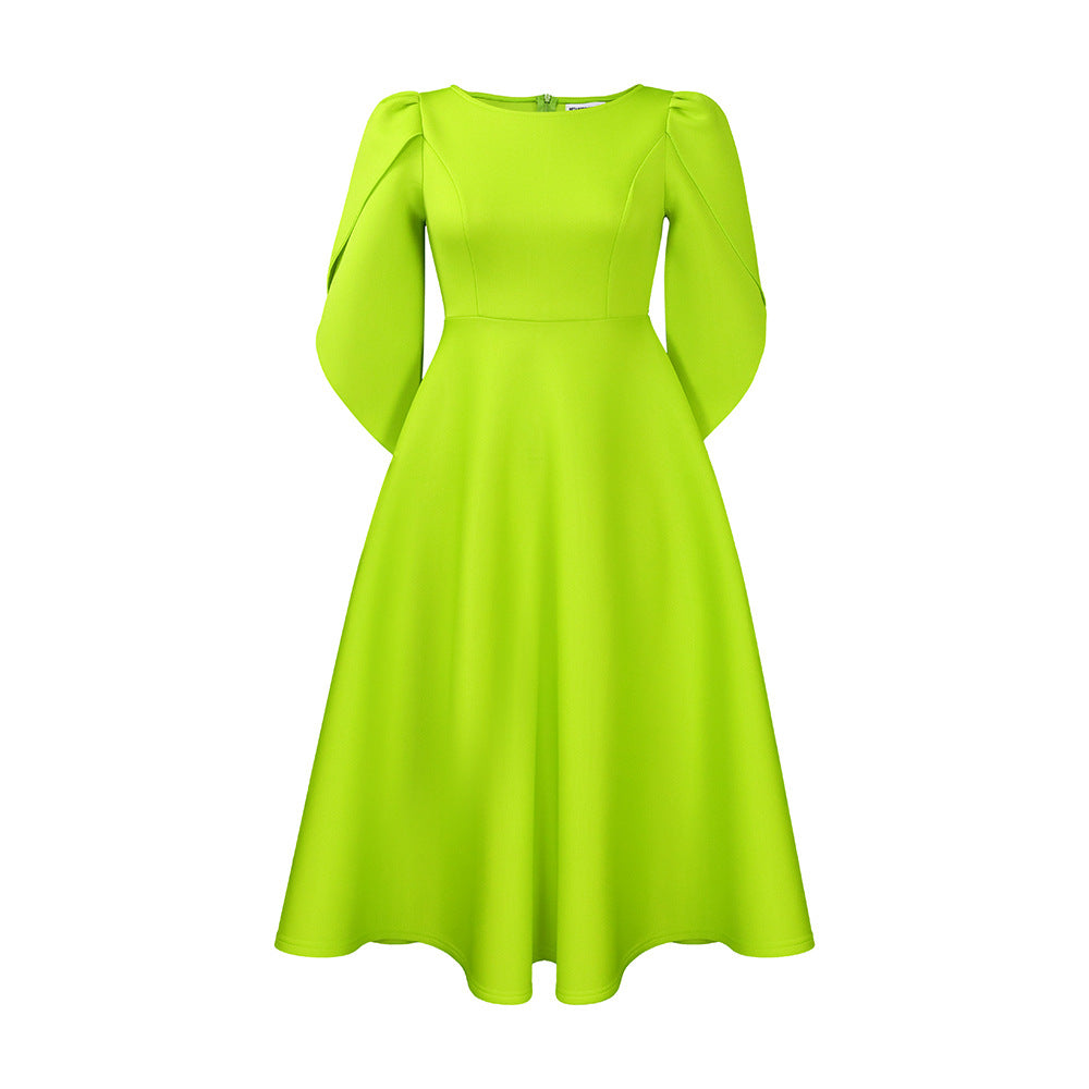 Autumn Fashion Elegant Round Neck Bell Sleeve Evening Party Dress