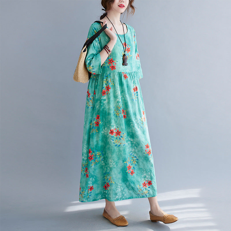 Ethinc Line Summer Half Sleeves Women Long Dresses-Dresses-Green（888）-M-Free Shipping at meselling99