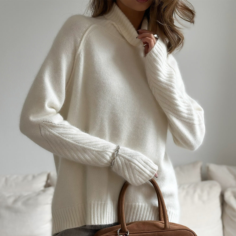 White Oversized Turtleneck Sweater for Women