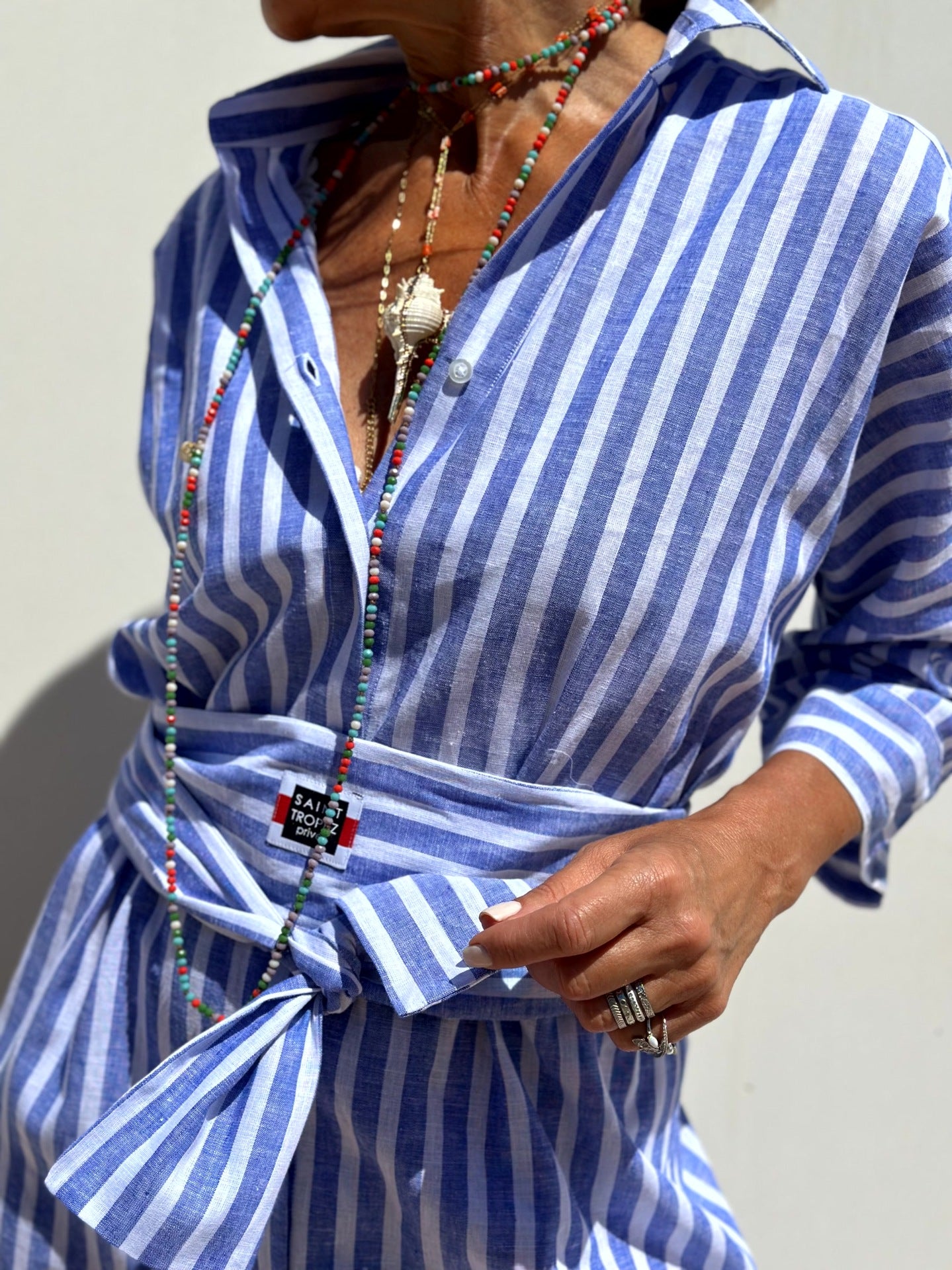 Women's half Sleeve Striped Button-Down Shirt Dress with Lapel Collar