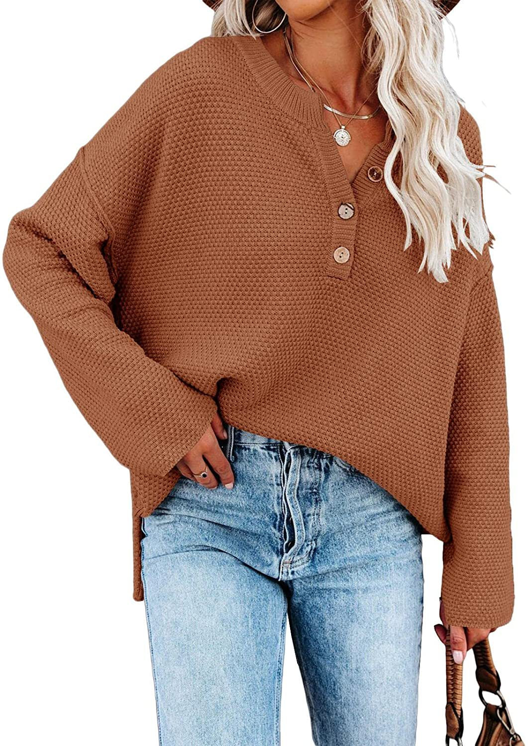 Rodney Cotton Henley Sweater - Camel