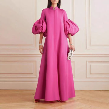 Puff Sleeve Pink Dress: Comfortable, Flowy & Elegant