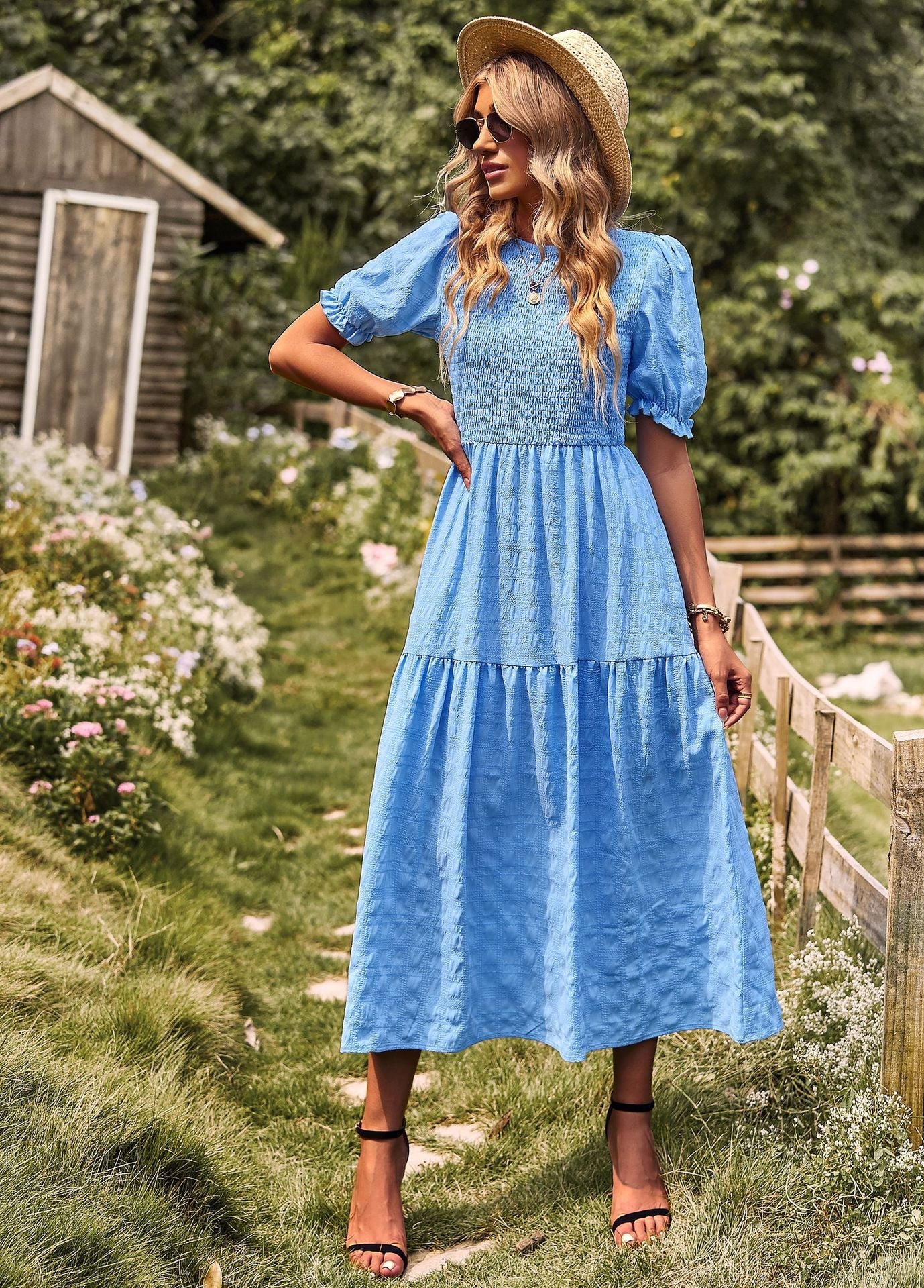 Casual Short Sleeves A Line Midi Dresses