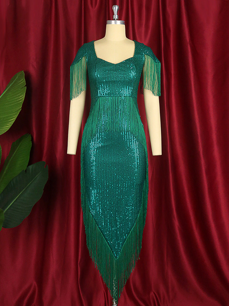 Green Tassels Design Irregular Party Dresses-Dresses-Green-S-Free Shipping at meselling99
