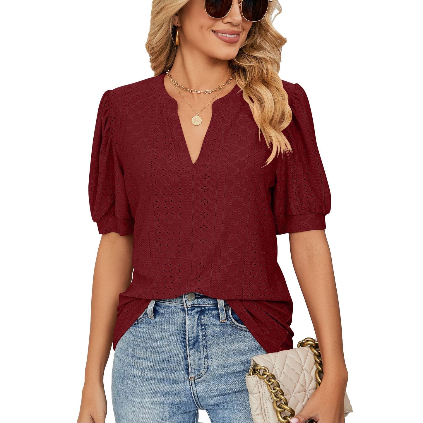 Summer Casual V Neck T Shirts for Women