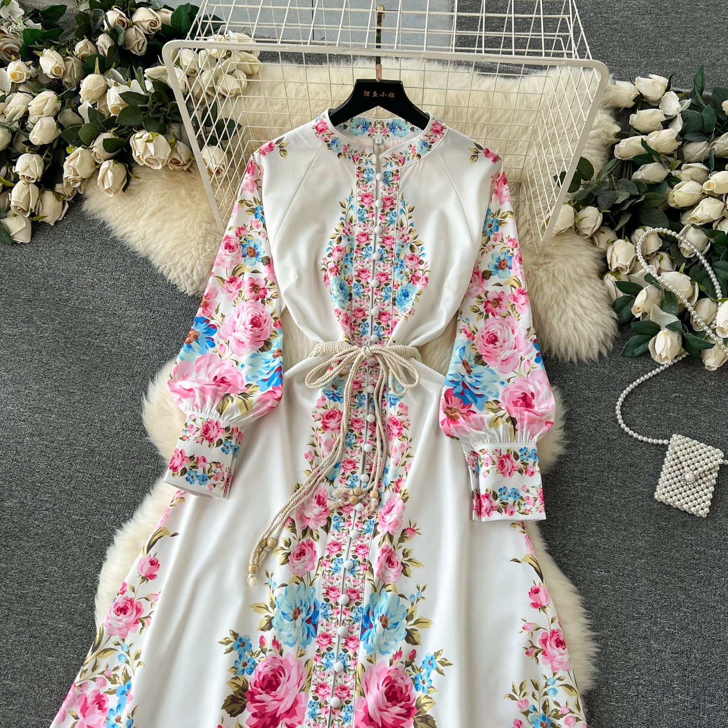 Vintage Court Floral Design Long Maxi Dresses