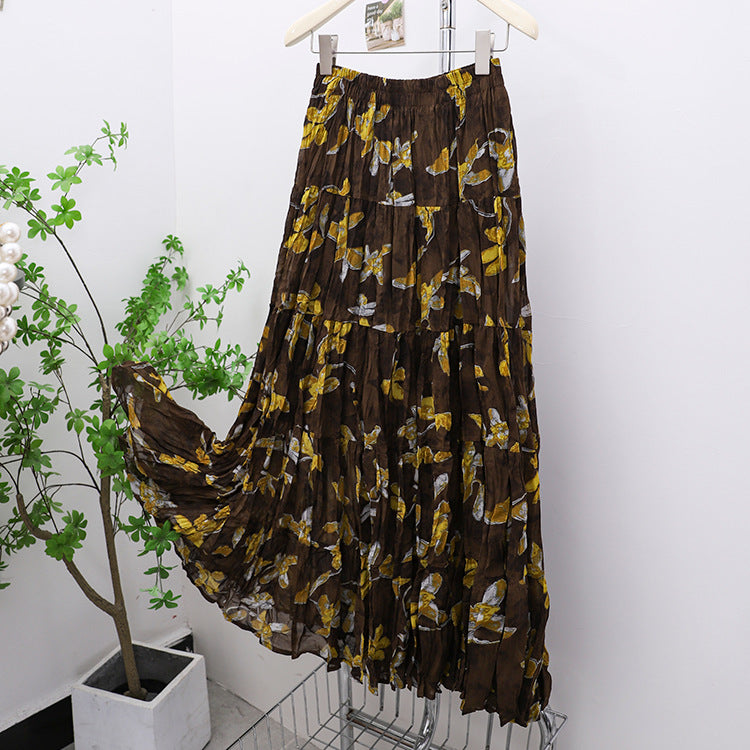 Yuan Su's new summer Wizard of Oz floral pleated skirt, high waist versatile and thin wrinkled A-shaped big swing skirt-The Wizard of Oz-one size fits all-Free Shipping Leatheretro