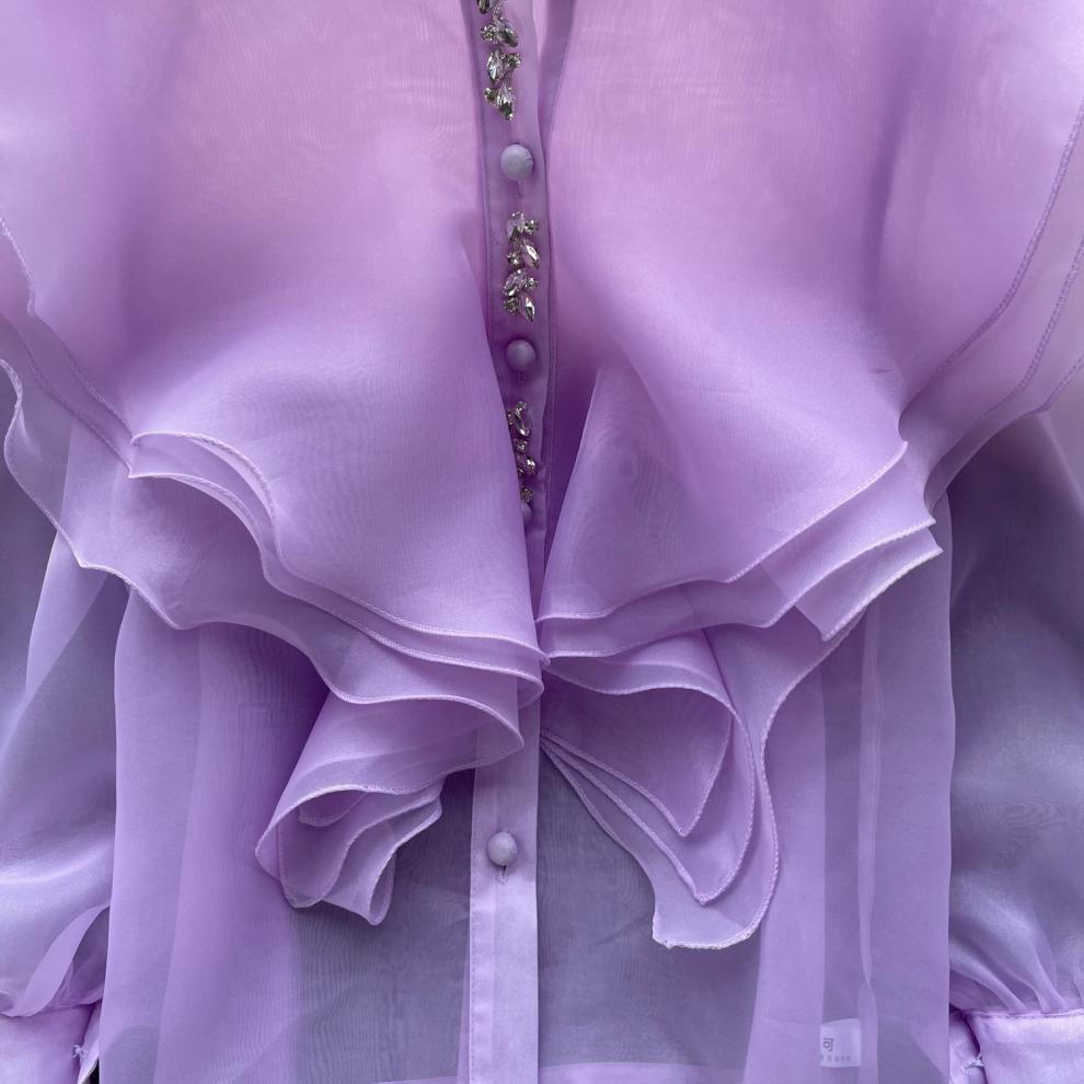 Fairy Style Ruffled Mesh Long Sleeve Shirt