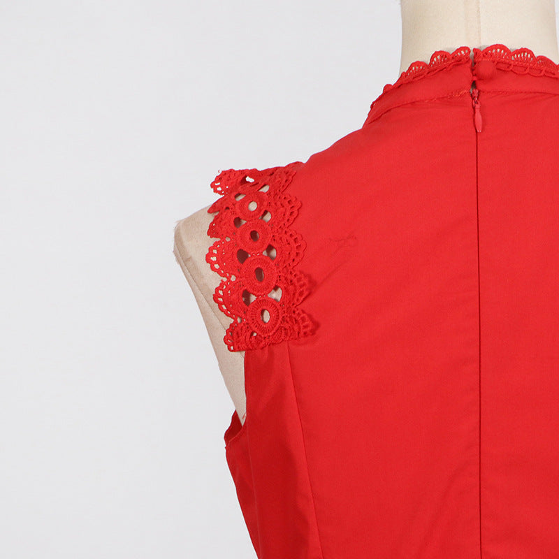 Designed Women's Vintage-Inspired Sleeveless Lace Trimmed Summer Dress