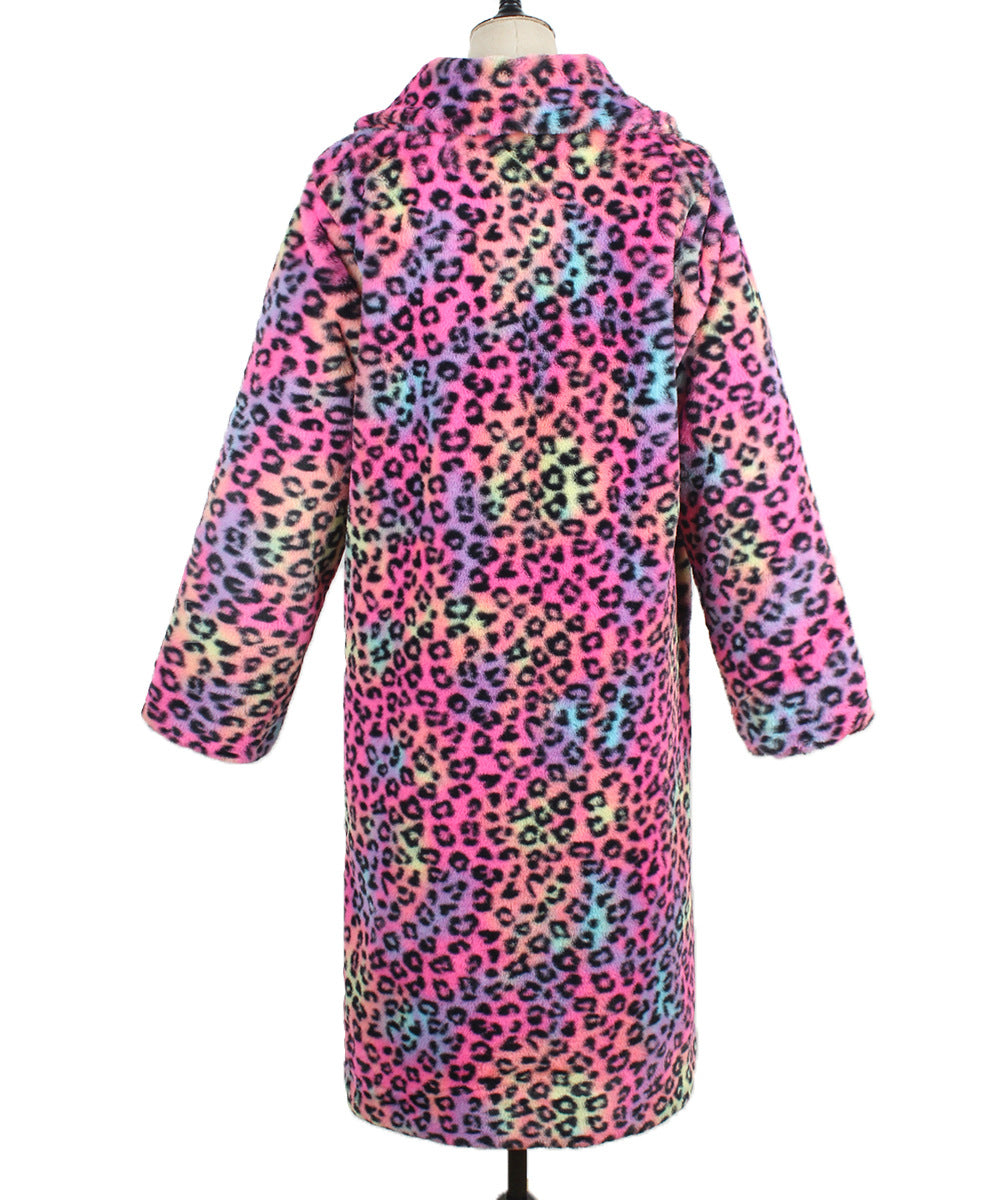 Women's Long Leopard Print Faux Fur Coat