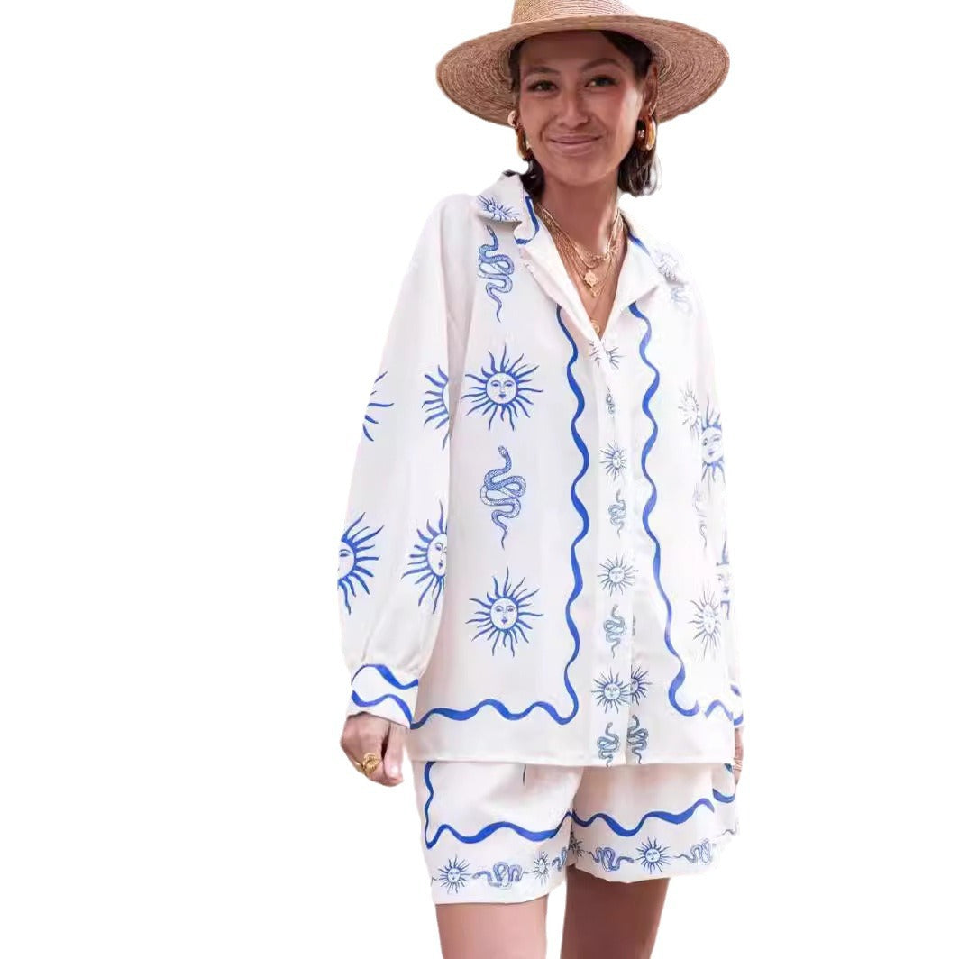Fashionable Printed Linen Shirt & Shorts Set
