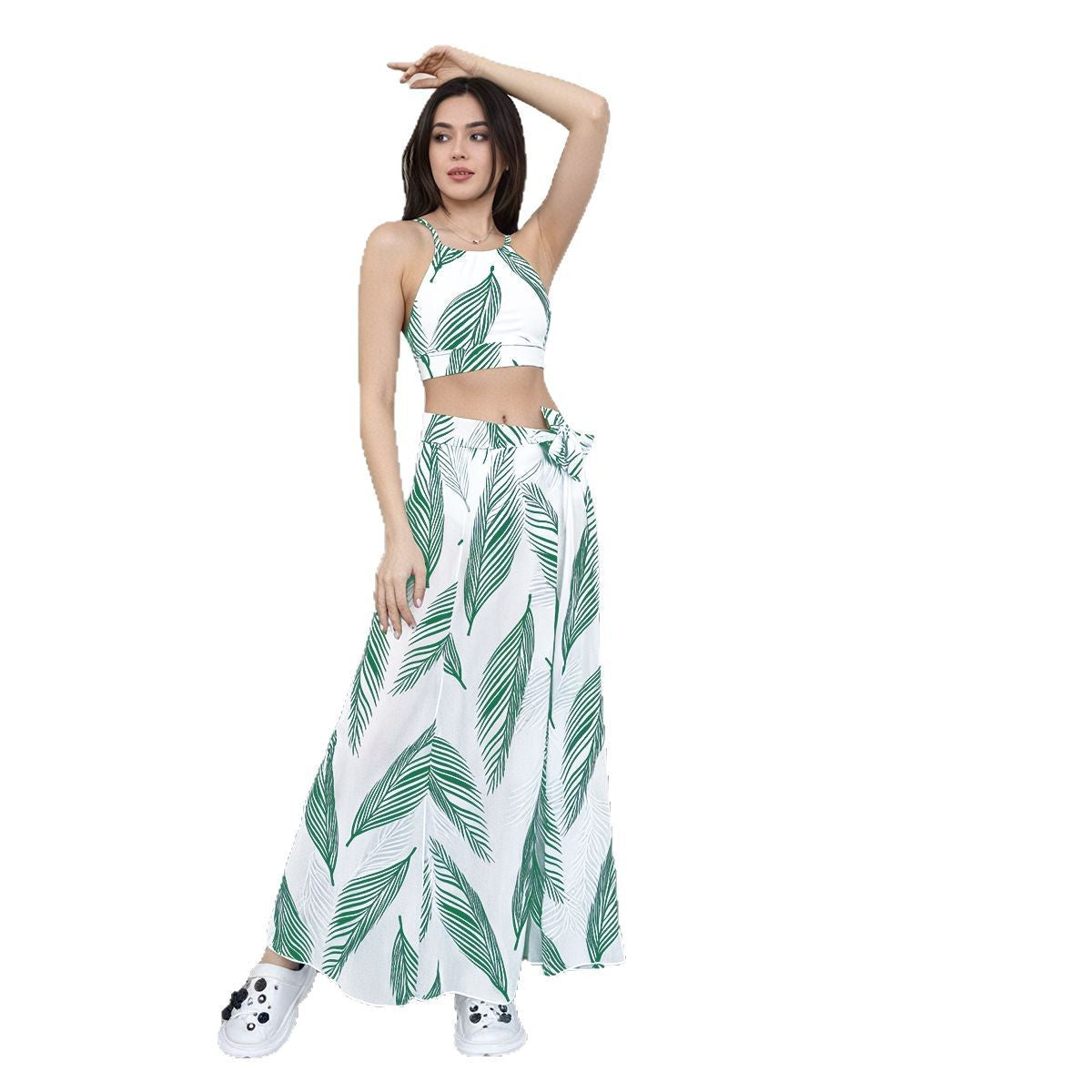 Women's Printed High-Waist Bikini Set with Sun Protection Cover-Up Skirt