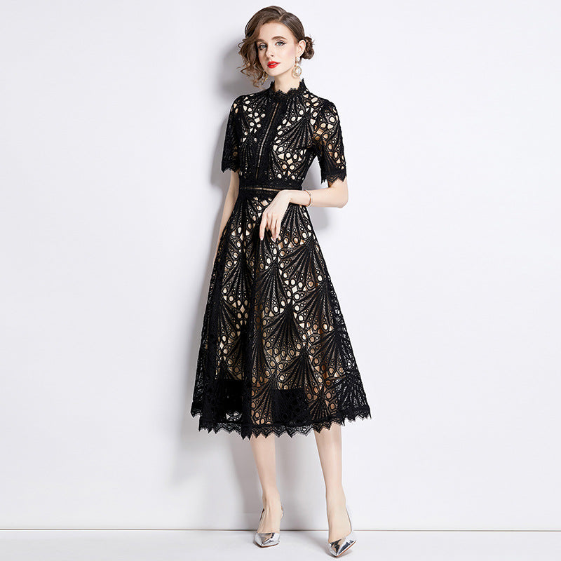 Elegant Round Neck Summer Midi Length Lace Dresses