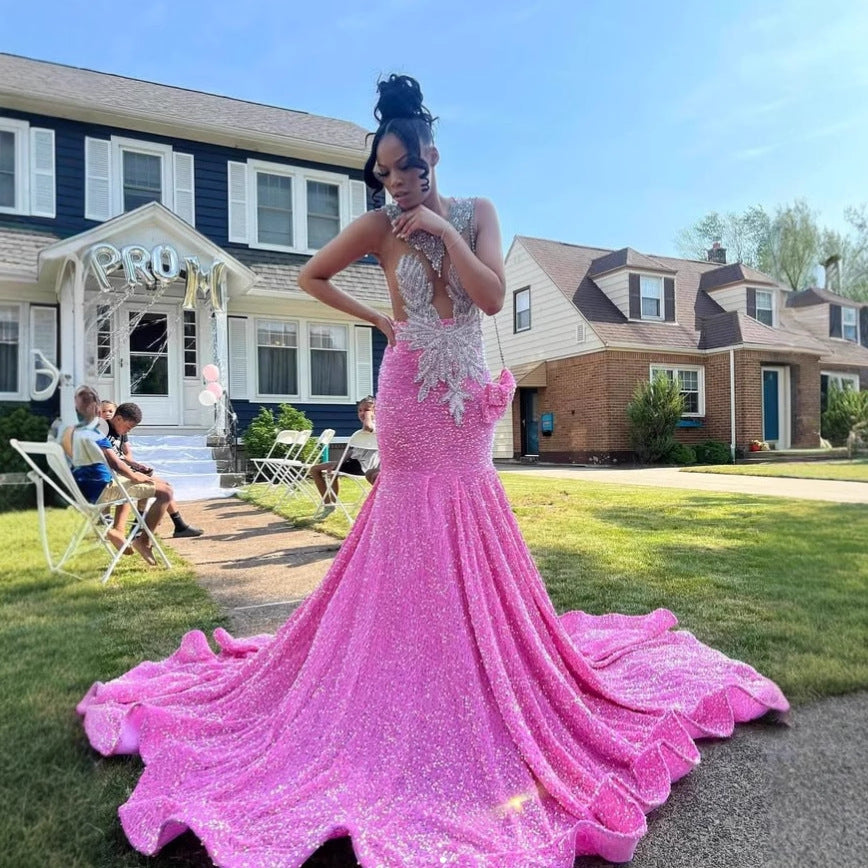 Luxury Sweep Train Evening Gown