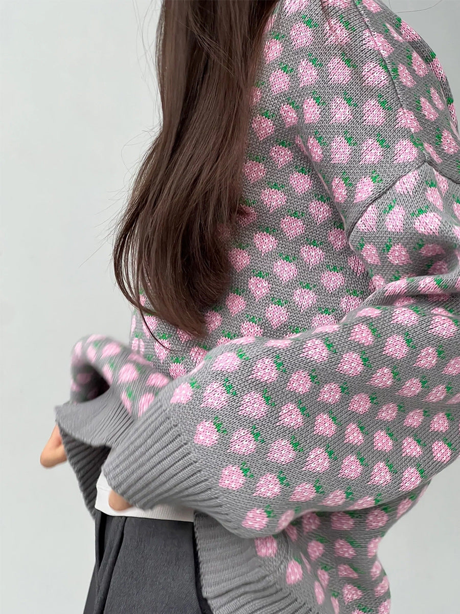 Oversized Strawberry Print Sweater