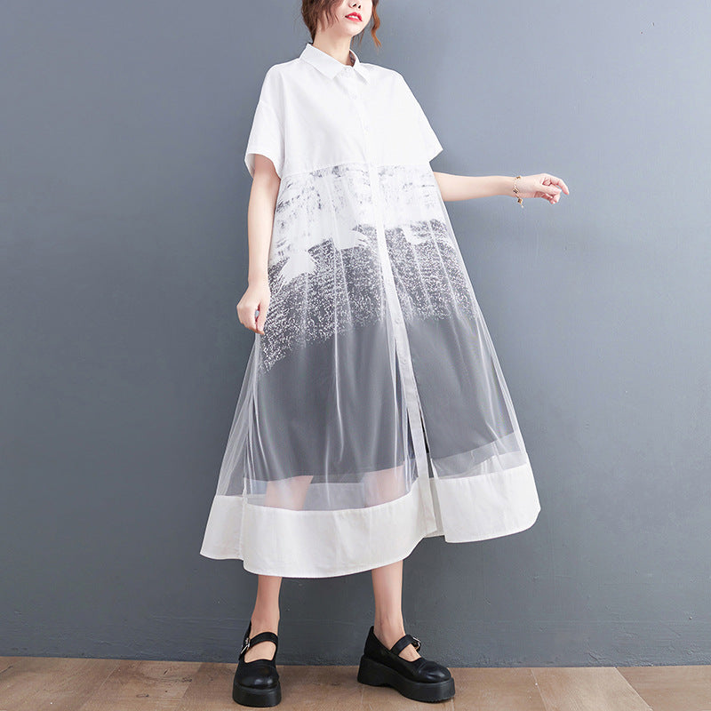 Summer Tulle Short Sleeves Plus Sizes Long Shirts Dresses-Dresses-Free Shipping at meselling99