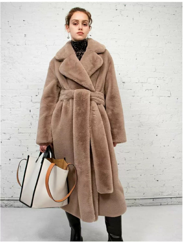 Long Plush Rabbit Hair & Mink Fur-Like Coat