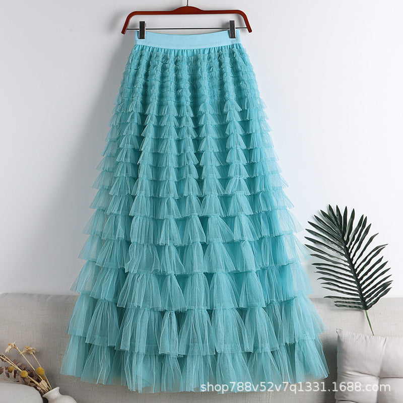 A-Line Mid-Length Tulle Skirt with Layered Mesh Insert