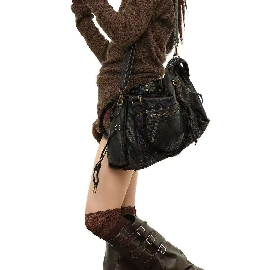Vintage PU Leather Motorcycle Tote Bag