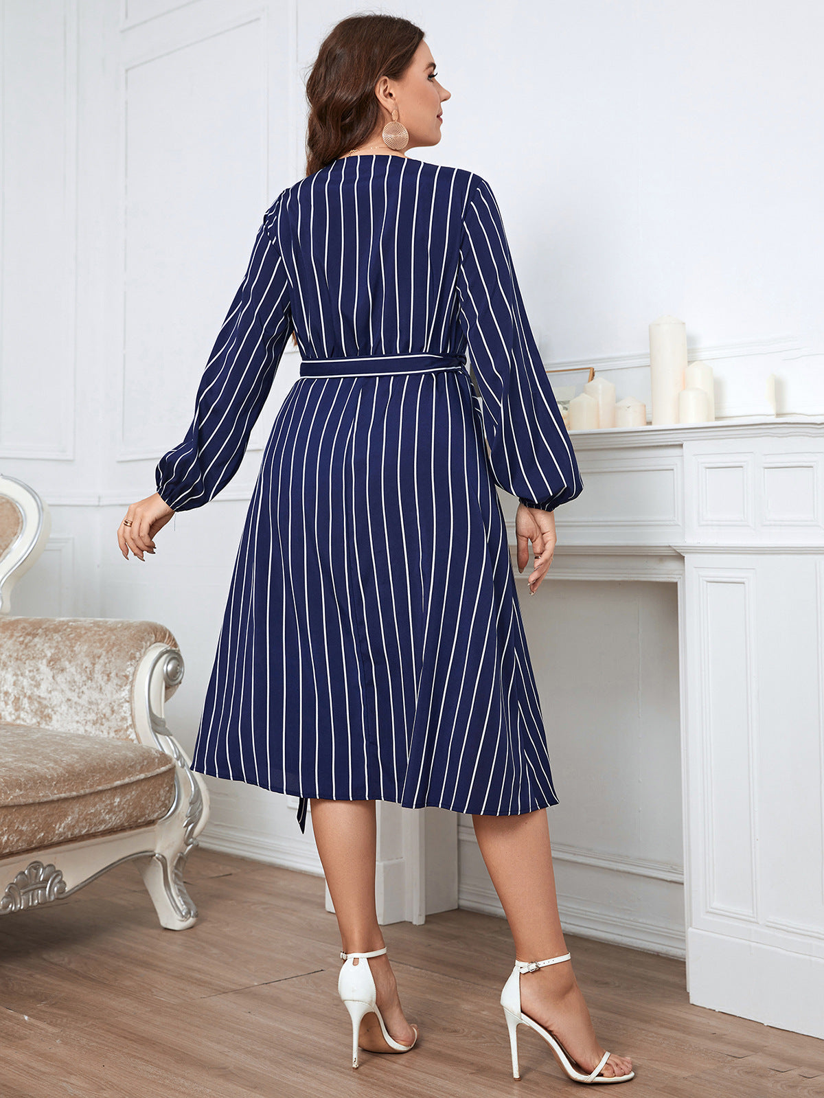 Women Striped Plus Sizes Dresses-Dresses-Free Shipping at meselling99