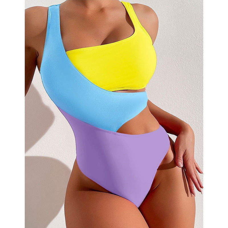 Sexy Contrast Color One Piece Women Swimsuits