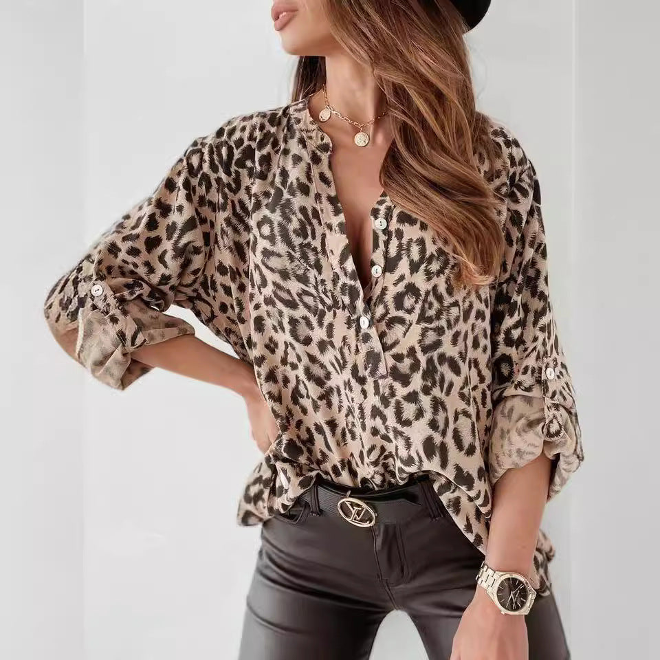 Women's Long Sleeve Leopard Print Blouse