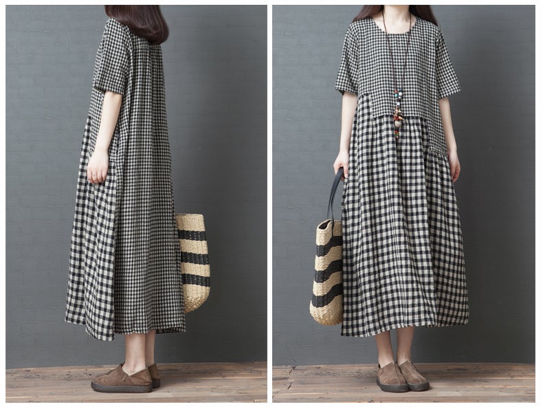 Vintage Plus Sizes Linen Long Dresses-Dresses-Free Shipping at meselling99