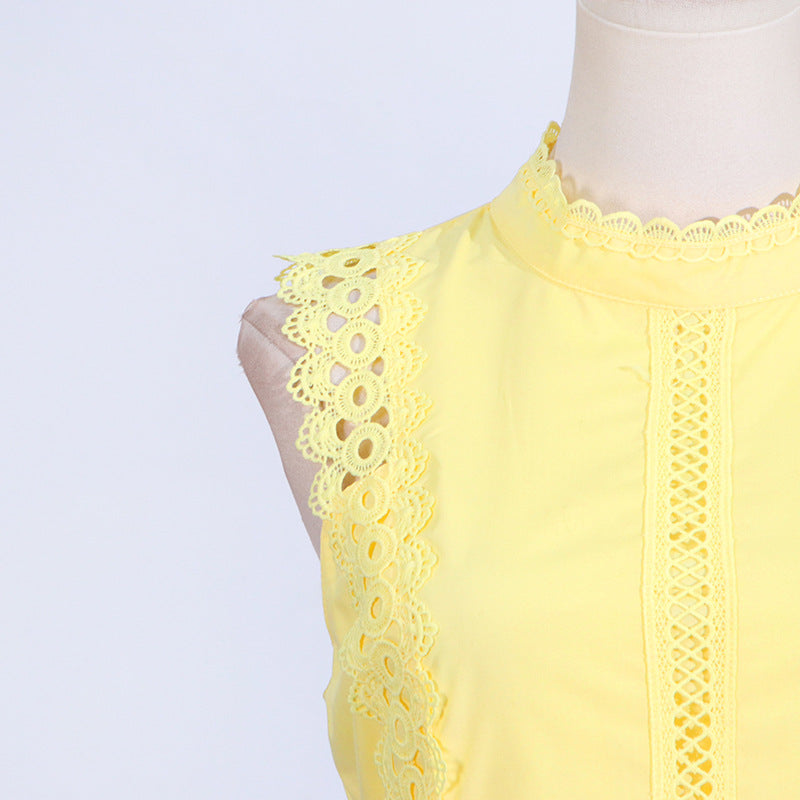 Designed Women's Vintage-Inspired Sleeveless Lace Trimmed Summer Dress