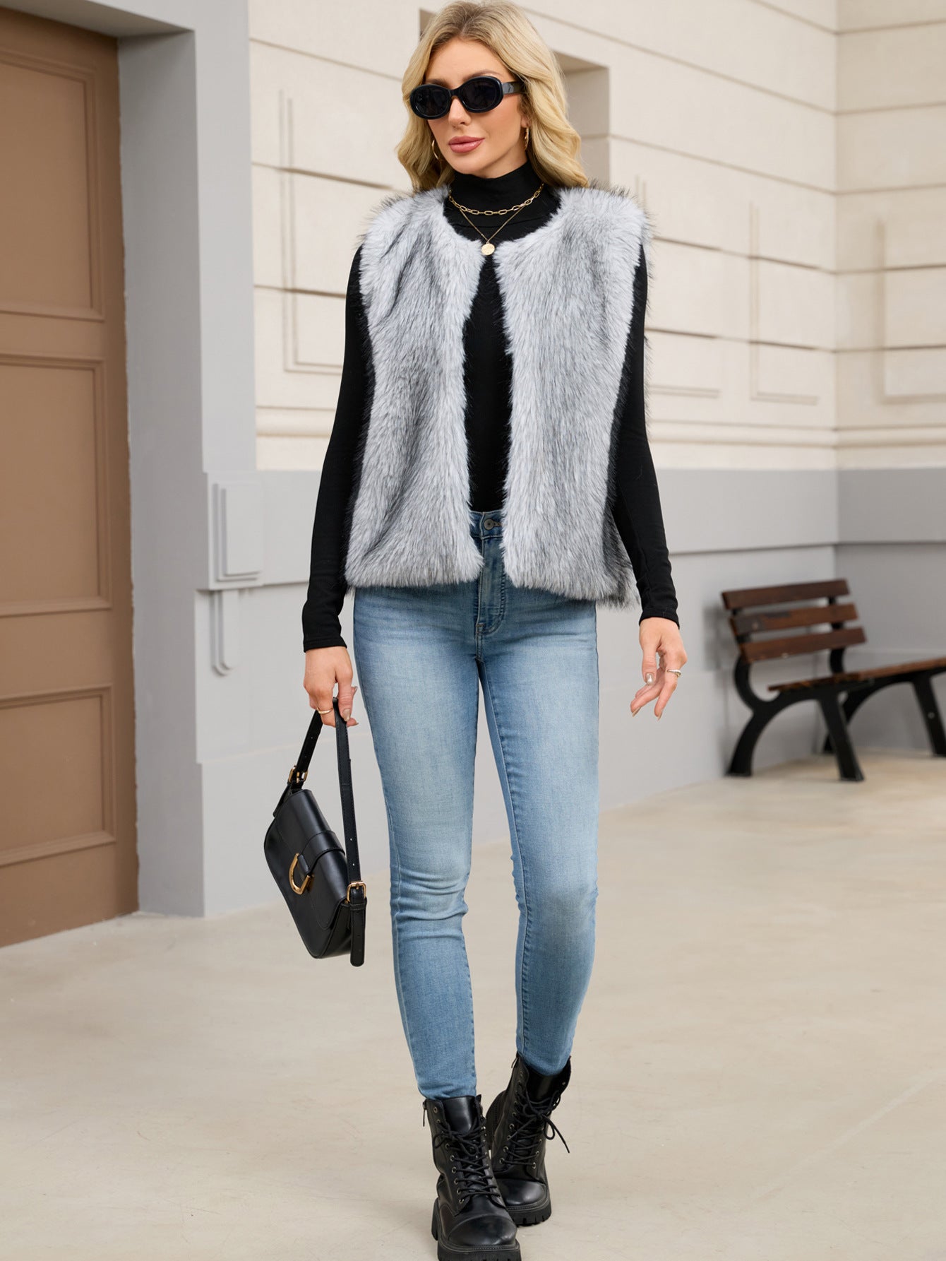 Faux Fur V-Neck Vest Sleeveless Top