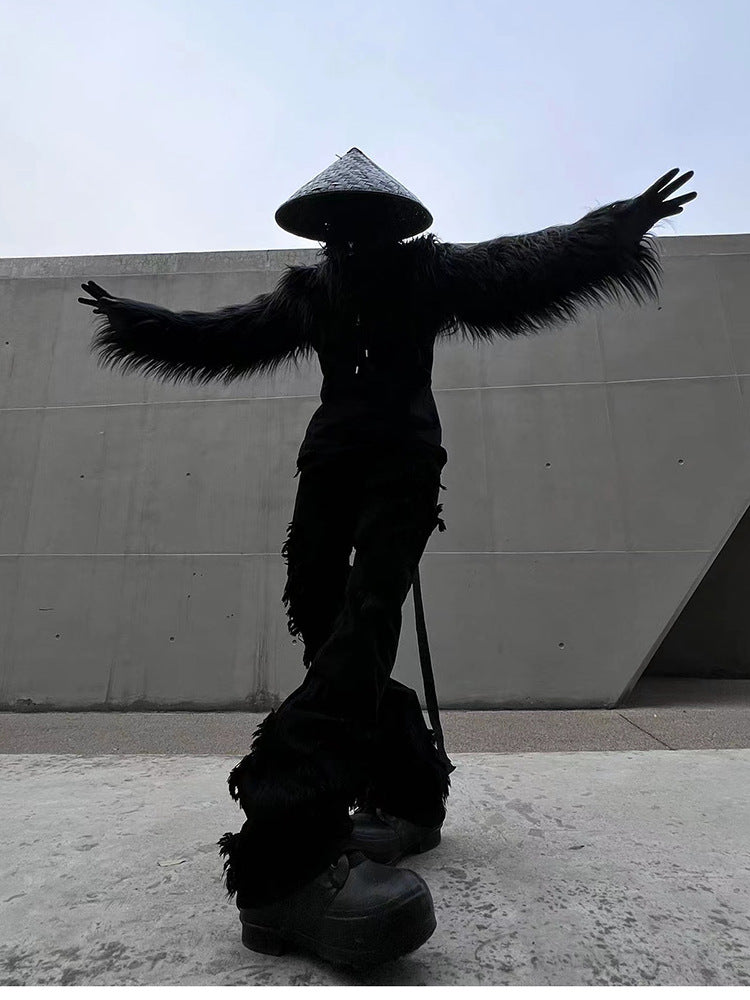 Halloween Dark Fantasy Horned Headpiece & Cropped Faux Fur Jacket Set