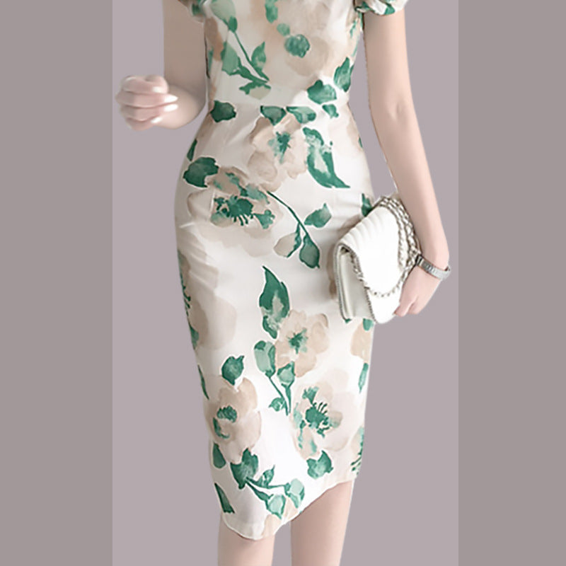 Elegant Summer Round Neck Green Leaf Women Sheath Dresses-Dresses-Free Shipping at meselling99