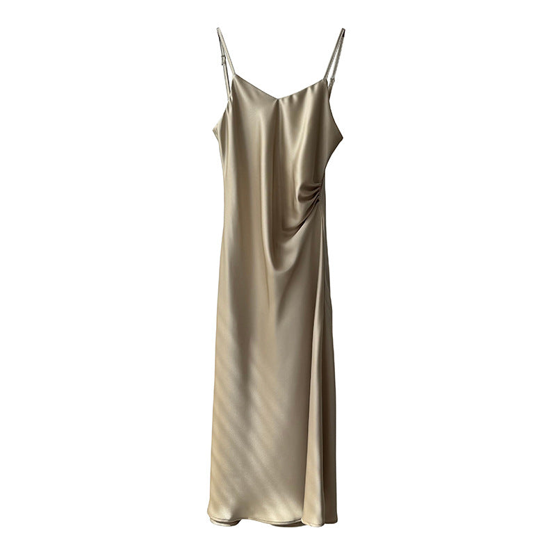 Satin Slip Dress – Elegant A-Line Maxi Dress with Adjustable Straps