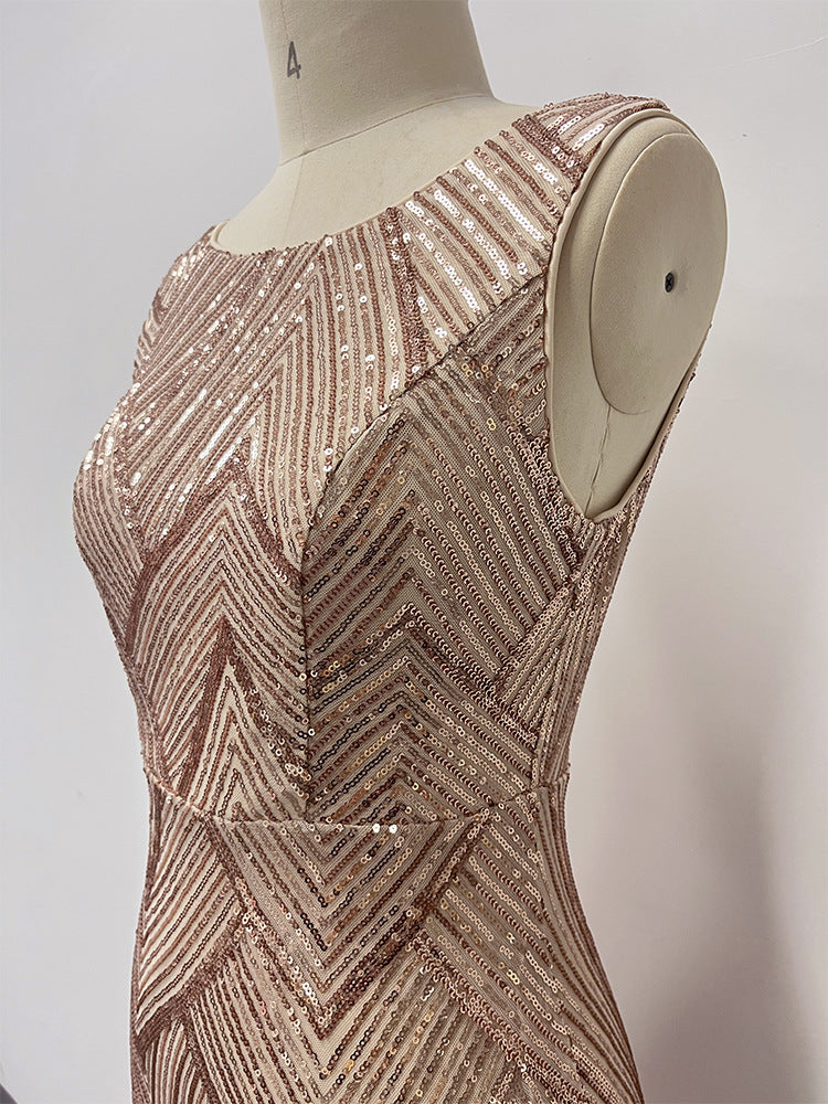 Sexy Rose Golden Mermaid Evening Party Dresses-Dresses-Free Shipping at meselling99