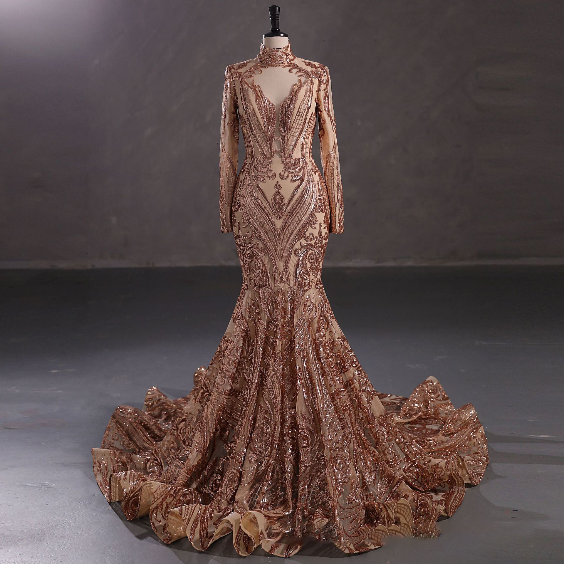 Luxury Long Sleeve High Waist Evening Dress/Wedding Dresses