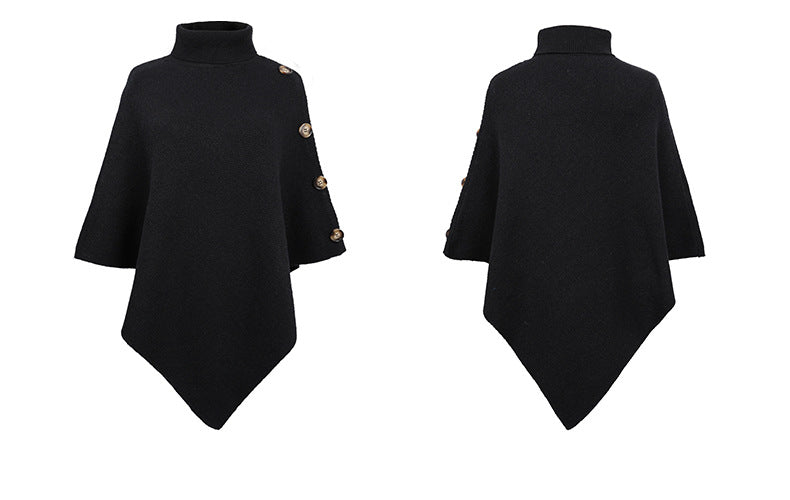 High-Neck Cape Sweater – Solid Color Knit Poncho Cross-Border Pullover