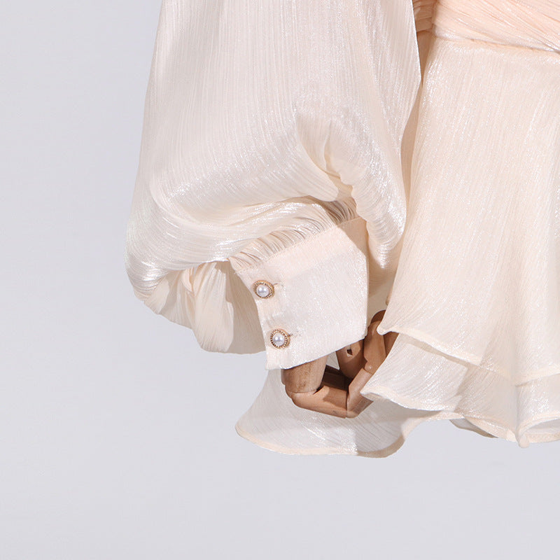 Designed Sweet Style Beach Dress – Loose Fit Long Sleeve Wrap Belt Waist Mini Dress