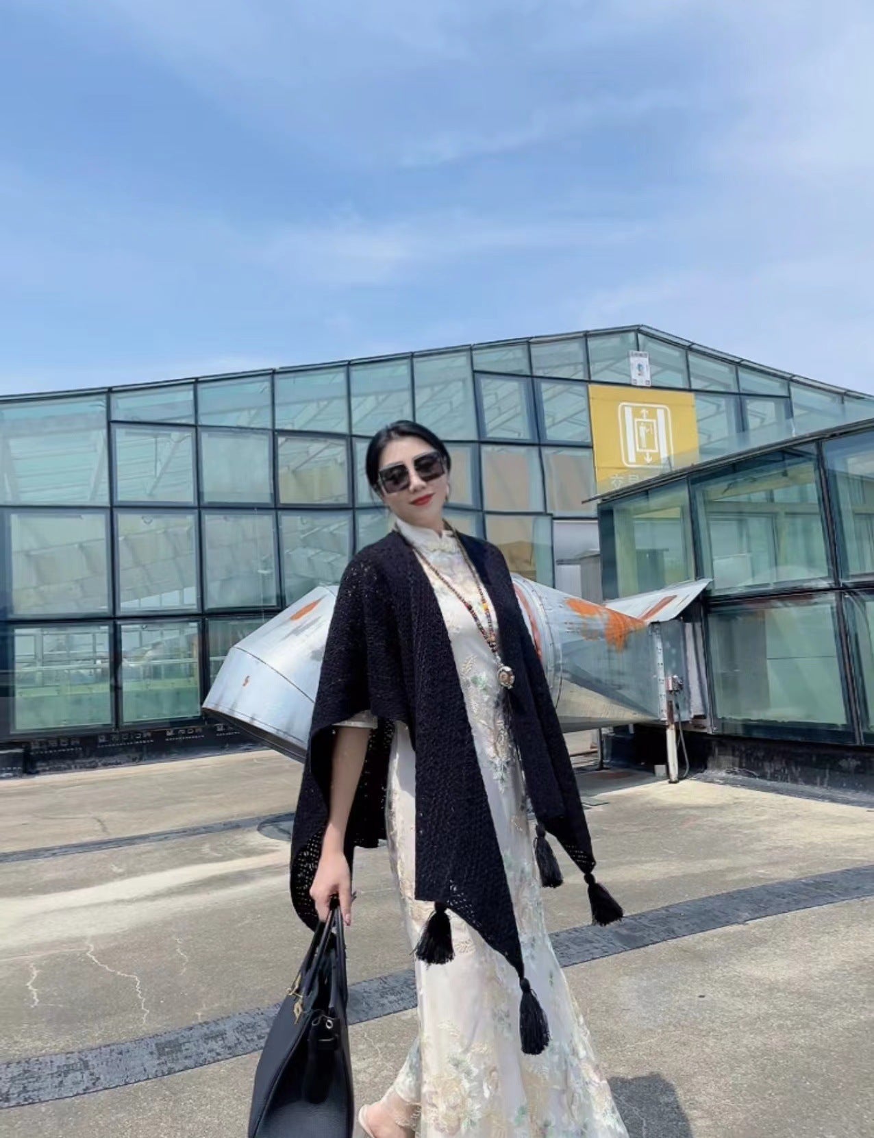 Boho Chic Knit Fringe Shawl – Ethnic Travel Wrap with Slit for Women