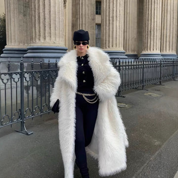 White Knee-Length Faux Fur Coat – Thick & Elegant Toca Eco-Friendly Faux Fur Jacket