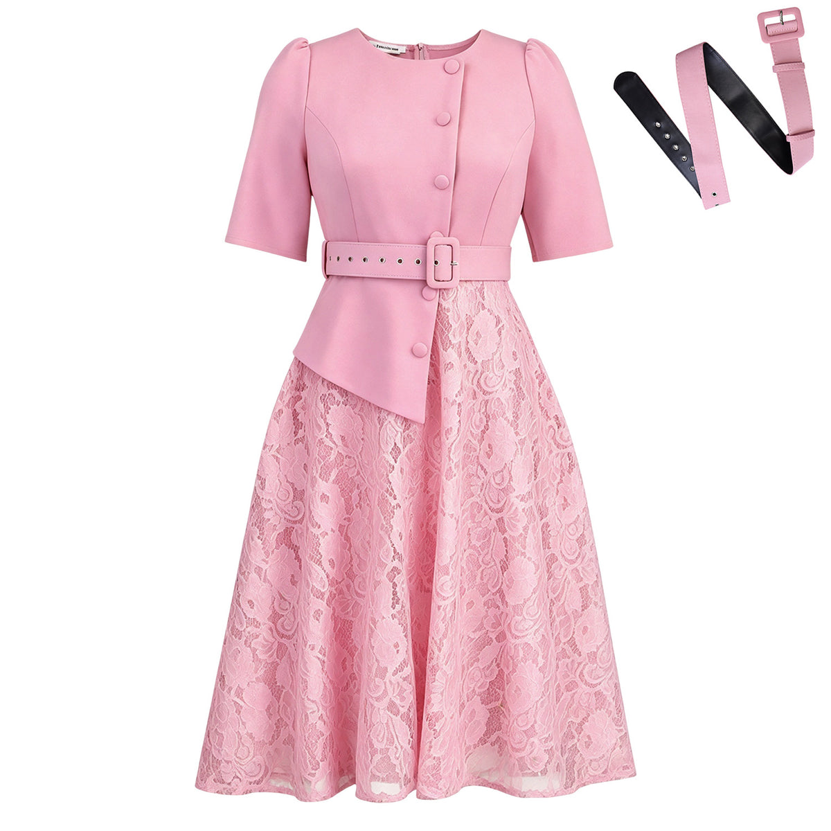 Summer Elegant Lace Spliced High-Waist Plus Size Two-Piece Look Dress