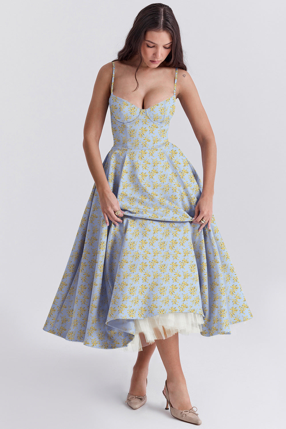 Elegant Princess Gown - French Chiffon Tiered Strapless Ball Gown Dress for Women