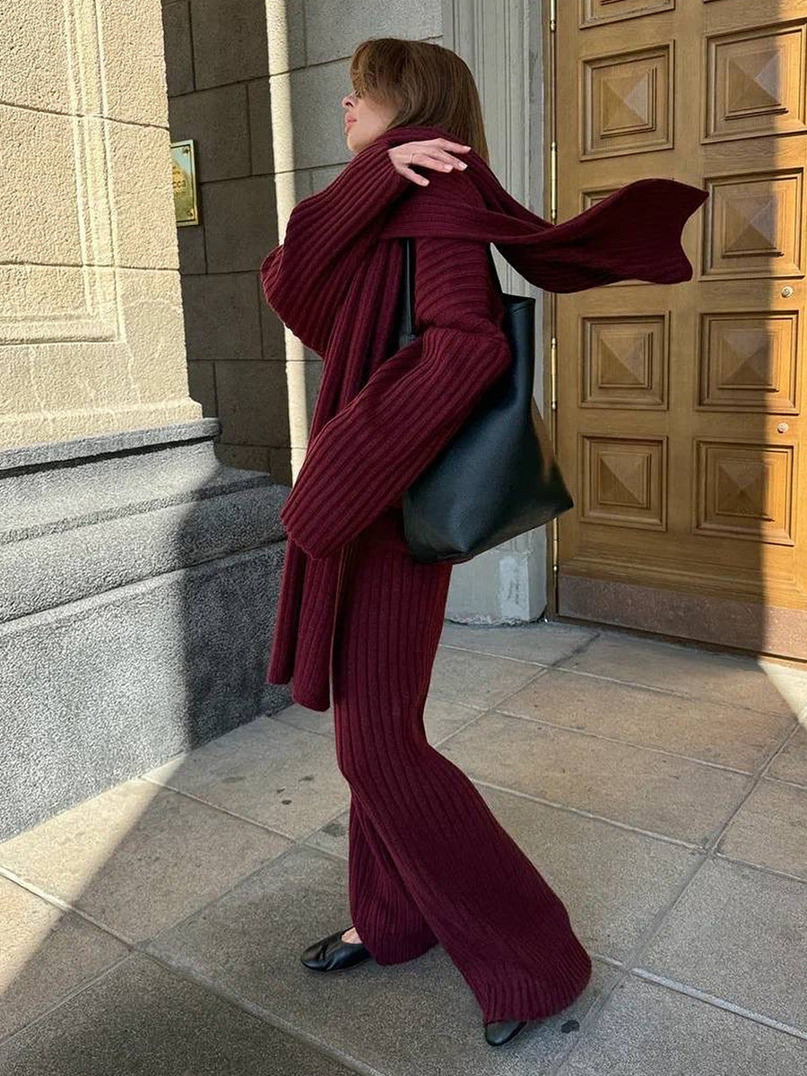 Women's V-Neck Ribbed Knit Sweater Set