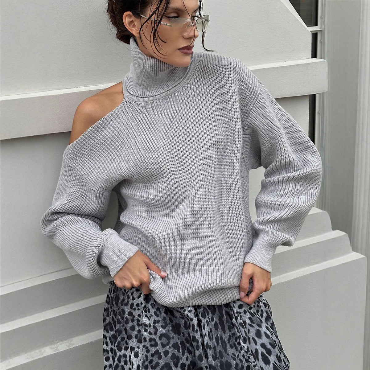 Off-the-Shoulder Cowl Neck Sweater