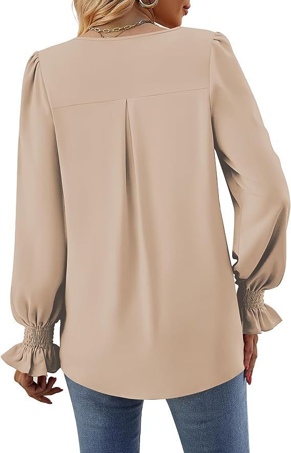 Women's Solid Color Chiffon V-Neck Bell Sleeve Blouse